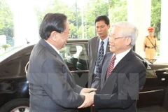Tổng Bí thư Nguyễn Phú Trọng và Tổng Bí thư, Chủ tịch nước Lào Chummaly Sayasone. (Ảnh: Trí Dũng/TTXVN)