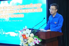 Bí thư Ban Chấp hành Trung ương Đoàn Nguyễn Tường Lâm phát biểu tại lễ phát động. (Ảnh: Minh Đức/TTXVN)