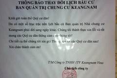 Văn bản có chữ ký và dấu của ông Chủ tịch Keangnam Vina Ha Jong Suk giải thích về việc "đổ vỡ" hội nghị chung cư, ngày 10/3.(Ảnh: Sơn Bách/Vietnam+)