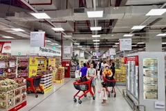 Người tiêu dùng mua sắm hàng hóa tại Lotte Mart. (Ảnh: Xuân Quảng/Vietnam+) 
