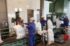 Đóng bao đường thành phẩm đường. (Ảnh: Vũ Sinh/TTXVN) 