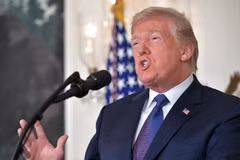 21 giờ ngày 13/4, từ Phòng Ngoại giao của Nhà Trắng, Tổng thống Mỹ Donald Trump ra lệnh tấn công Syria. (Nguồn: AFP/TTXVN)