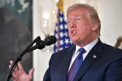21 giờ ngày 13/4, từ Phòng Ngoại giao của Nhà Trắng, Tổng thống Mỹ Donald Trump ra lệnh tấn công Syria. (Nguồn: AFP/TTXVN)
