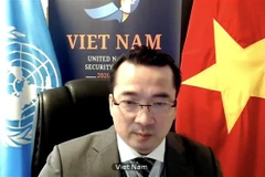 Đại sứ Phạm Hải Anh, Đại biện lâm thời của Việt Nam tại Liên hợp quốc, phát biểu trong cuộc họp. (Ảnh: Hữu Thanh/TTXVN) 