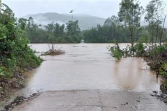 Nước sông dâng cao, khiến nhiều khu dân cư ở Quảng Nam bị chia cắt. (Ảnh: Đoàn Hữu Trung/TTXVN) 