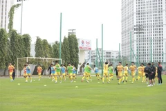 Một buổi tập của các cầu thủ U23 Việt Nam. (Ảnh: Thanh Thảo/TTXVN phát)