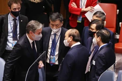 Chủ tịch nước Nguyễn Xuân Phúc và Ngoại trưởng Mỹ Antony Blinken tại phiên họp. (Ảnh: Thống Nhất/TTXVN) 