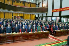Đại biểu dự Đại hội thực hiện nghi thức chào cờ. (Ảnh: Phương Hoa/TTXVN) 