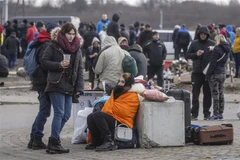 Người tị nạn từ Ukraine tại khu vực biên giới Medyka, Ba Lan, ngày 27/2/2022. (Ảnh: AFP/TTXVN) 