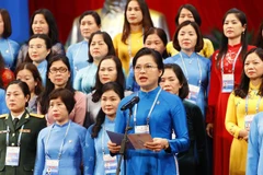 Bà Hà Thị Nga, Ủy viên Trung ương Đảng, Chủ tịch Hội Liên hiệp Phụ nữ Việt Nam khóa XIII, phát biểu nhận nhiệm vụ. (Ảnh: Phương Hoa/TTXVN) 