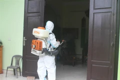 Phun thuốc phòng chống dịch sốt xuất huyết. (Ảnh: Hải Yến/TTXVN)