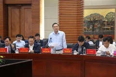 Chủ tịch Ủy ban Nhân dân thành phố Hải Phòng Nguyễn Văn Tùng phát biểu tại buổi làm việc. (Ảnh: Hoàng Ngọc/TTXVN)