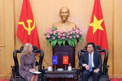 Ông Nguyễn Xuân Thắng tiếp và làm việc với Bà Mariam J. Sherman, Giám đốc Quốc gia Ngân hàng Thế giới tại Việt Nam. (Ảnh: Văn Điệp/TTXVN)