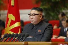 Nhà lãnh đạo Triều Tiên Kim Jong-un phát biểu tại lễ bế mạc đại hội Đảng Lao động Triều Tiên (WPK) lần thứ VIII ở Bình Nhưỡng, ngày 13/1/2021. (Nguồn: KCNA/TTXVN) 