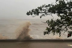 Bão số 3 đổ bộ vào Đồ Sơn (Hải Phòng) từ 13g45 và hiện vẫn đang gây sóng to, gió giật mạnh trên vùng biển này (ảnh chụp lúc 16g30). Ảnh: Minh Quyết - TTXVN