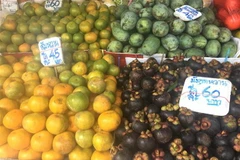 Trái cây được bày bán trong một khu chợ đầu mối ở thủ đô Bangkok. (Ảnh: Ngọc Quang/TTXVN) 