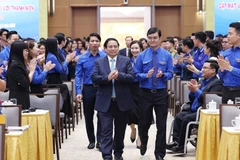 Thủ tướng Phạm Minh Chính đến dự cuộc gặp mặt và đối thoại với thanh niên năm 2024. (Ảnh: Dương Giang/TTXVN)