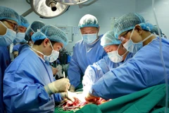 Kíp phẫu thuật của Bệnh viện Quân y 103 thực hiện thành công ca ghép phổi đầu tiên từ người sống. (Ảnh: Dương Ngọc/TTXVN)