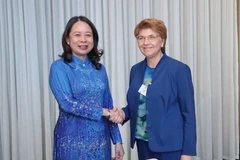 Phó Chủ tịch nước Võ Thị Ánh Xuân gặp Tổng thống Thụy Sỹ Viola Amherd. (Ảnh: Thanh Tuấn/TTXVN)
