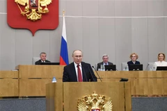 Tổng thống Nga Vladimir Putin phát biểu trong phiên họp Duma Quốc gia tại Moskva ngày 10/3/2020. (Nguồn: THX/TTXVN) 