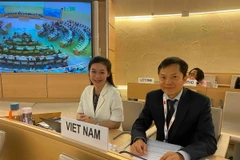 Đoàn Việt Nam tại Khóa họp lần thứ 56 của Hội đồng Nhân quyền Liên hợp quốc. (Ảnh: TTXVN phát)