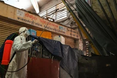 Phun thuốc khử trùng nhằm ngăn chặn sự lây lan của COVID-19 tại Phnom Penh, Campuchia. (Ảnh: AFP/TTXVN) 