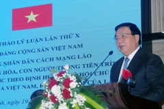 Ủy viên Bộ Chính trị, Chủ tịch Hội đồng Lý luận Trung ương Nguyễn Xuân Thắng phát biểu. (Ảnh: Văn Đức/TTXVN)