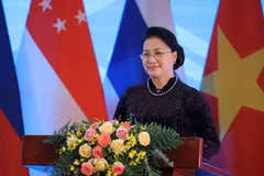 Chủ tịch Quốc hội Nguyễn Thị Kim Ngân, Chủ tịch AIPA 41 phát biểu bế mạc. (Ảnh: Dương Giang/TTXVN)