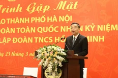 Chủ tịch Ủy ban Nhân dân thành phố Hà Nội Chu Ngọc Anh phát biểu tại buổi gặp mặt. (Nguồn: laodong.vn) 