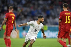 Pha ăn mừng bàn thắng nâng tỷ số lên 2-0 của tiền đạo Italy Lorenzo Insigne (giữa) trong trận tứ kết EURO 2020 gặp tuyển Bỉ ở Munich, Đức ngày 2/7/2021. (Nguồn: AFP/TTXVN) 