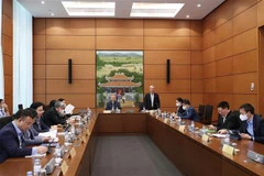 Đại biểu Quốc hội thảo luận ở tổ về dự án Luật Thi đua, khen thưởng (sửa đổi) dự án Luật Điện ảnh (sửa đổi). (Ảnh: Dương Giang/TTXVN) 