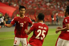 Các cầu thủ Indonesia. (Ảnh: Thế Vũ/TTXVN) 