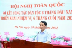 Bộ trưởng, Chủ nhiệm Ủy ban Dân tộc Hầu A Lềnh phát biểu khai mạc hội nghị. (Ảnh: Minh Đức/TTXVN) 