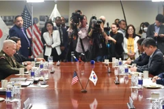 Quang cảnh cuộc hội đàm giữa Bộ trưởng Quốc phòng Mỹ Lloyd Austin và người đồng cấp Hàn Quốc Lee Jong-sup. (Nguồn: koreaherald.com) 