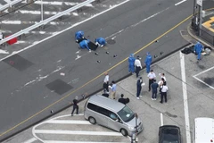 Hiện trường cựu Thủ tướng Nhật Bản Abe Shinzo bị tấn công tại thành phố Nara, ngày 8/7/2022. (Ảnh: AFP/TTXVN)