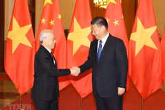 Tổng Bí thư, Chủ tịch nước Trung Quốc Tập Cận Bình đón Tổng Bí thư Nguyễn Phú Trọng trong chuyến thăm Trung Quốc hồi tháng 1/2017. (Ảnh: Trí Dũng/TTXVN)