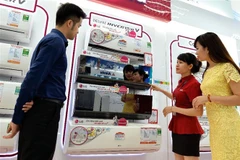 Khách tham khảo các loại máy làm mát tại siêu thị điện máy. (Ảnh: Đỗ Phương Anh/TTXVN) 