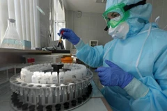 Nhân viên y tế xét nghiệm máu nhằm phát hiện virus gây bệnh COVID-19 tại bệnh viện ở Tatarstan, Nga ngày 8/5/2020. (Nguồn: TASS/TTXVN) 