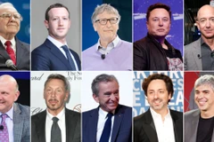 Các tỷ phú của thế giới (từ trái qua phải, từ trên xuống dưới): Warren Buffett, Mark Zuckerberg, Bill Gates, Elon Musk, Jeff Bezos, Steve Ballmer, Larry Ellison, Bernard Arnault, Sergey Brin, Larry Page. (Nguồn: Getty Images)