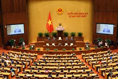 Chủ tịch Quốc hội Vương Đình Huệ phát biểu bế mạc Kỳ họp thứ nhất, Quốc hội khóa XV. (Ảnh: Phạm Kiên/TTXVN) 