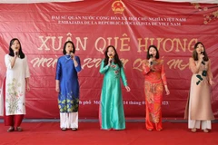 Tiết mục văn nghệ dân tộc do cán bộ các cơ quan đại diện Việt Nam tại Mexico biểu diễn. (Ảnh: Trương Phi Hùng/TTXVN)