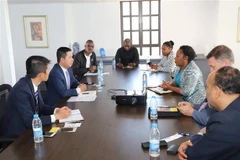 Đoàn công tác của Đại sứ quán Việt Nam ở Nam Phi làm việc với Phòng thương mại công nghiệp Durban. (Ảnh: Hoàng Minh/TTXVN) 