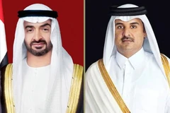 Tổng thống UAE Sheikh Mohamed bin Zayed Al Nahyan và Quốc vương Qatar Sheikh Tamim bin Hamad Al Thani. (Nguồn: WAM)
