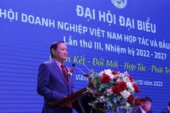 Đại hội đại biểu Hội doanh nghiệp Việt Nam hợp tác và đầu tư tại Lào lần thứ III nhiệm kỳ 2022-2027 diễn ra tại thủ đô Vientiane. (Ảnh: Phạm Kiên/TTXVN) 