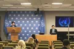 Quang cảnh buổi họp báo quốc tế về tháng Việt Nam đảm nhận vai trò Chủ tịch Hội đồng Bảo an Liên hợp quốc ngày 1/4/2021. (Ảnh: Hữu Thanh/TTXVN) 