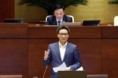 Phó Thủ tướng Chính phủ Vũ Đức Đam phát biểu giải trình, làm rõ một số vấn đề đại biểu Quốc hội nêu. (Ảnh: Phạm Kiên/TTXVN) 