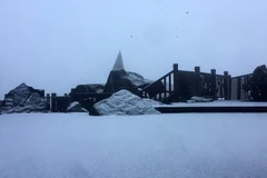 [Photo] Nhiệt độ giảm sâu, đỉnh Fansipan xuất hiện mưa tuyết dày