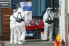 Nhân viên y tế chuyển bệnh nhân nhiễm COVID-19 tới bệnh viện ở Chuncheon, Hàn Quốc, ngày 22/2/2020. (Nguồn: Yonhap/TTXVN) 