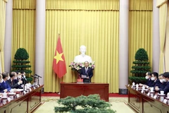Chủ tịch nước Nguyễn Xuân Phúc phát biểu tại lễ trao quyết định bổ nhiệm. (Ảnh: Thống Nhất/TTXVN) 
