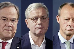 Ba ứng cử viên tranh cử Chủ tịch CDU gồm ông Armin Laschet (trái) - Thủ hiến bang Nordrhein-Westfalen, ông Friedrich Merz (phải) - cựu lãnh đạo nhóm nghị sỹ liên đảng bảo thủ CDU/CSU trong Quốc hội và ông Norbert Rottgen (giữa) - Chủ tịch Ủy ban Đối ngoại